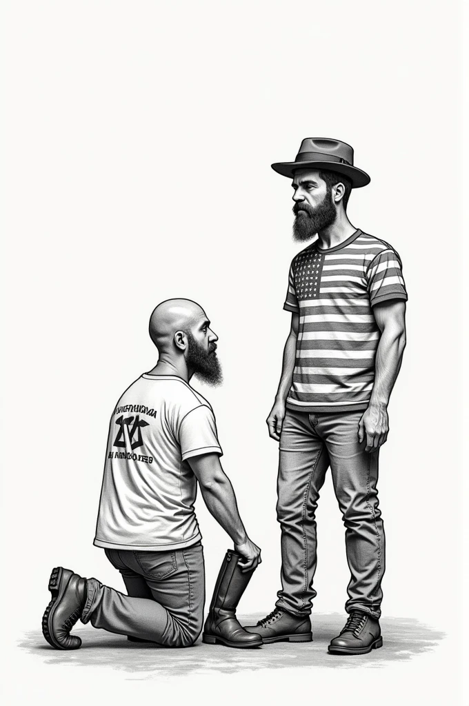 police officer is putting something in a man's pants, a sketch by Joseph Pisani, instagramart, happening, Wearing only pants, wearing cargo pants, wearing pants, wearing plumber uniform, wearing dirty overalls, working clothes, cargo pants, (SFW) safe for work, whole body worn damaged cover, used pants, bent knees, big pants
