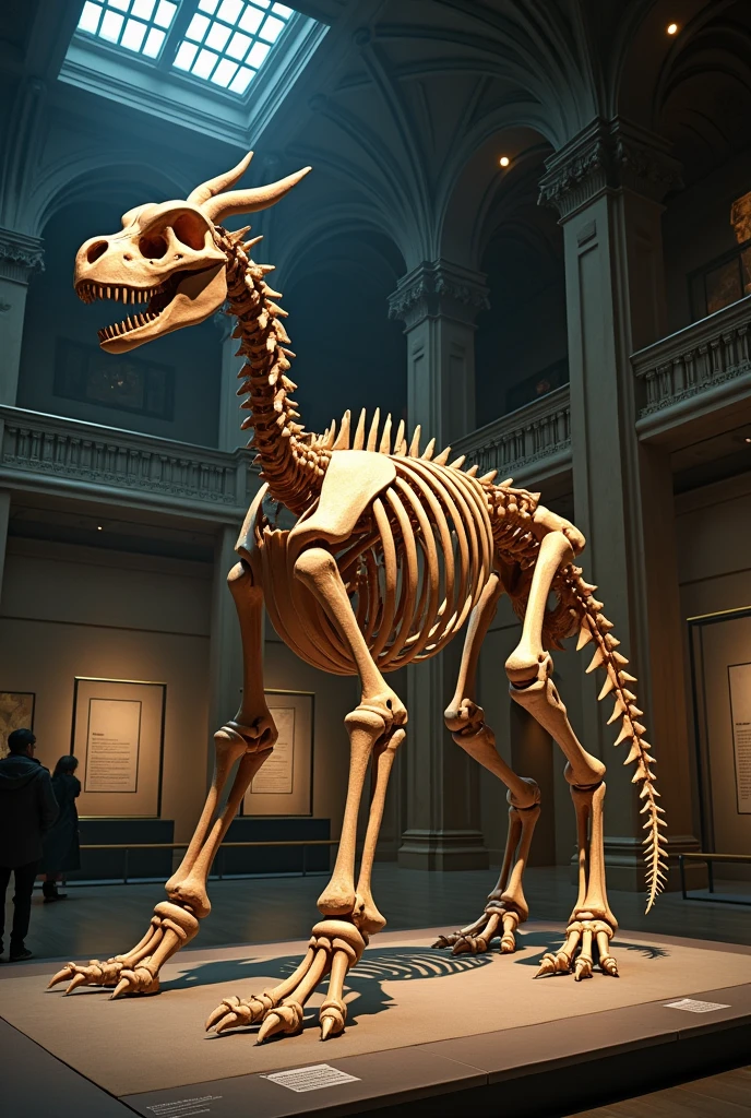 masterpiece, a dinosaur (in the museum:1.2), background is museum exhibition, (art by YRAX:1.1), saturated colors, concept art, trending on artstation, highly detailed, intricate, sharp focus, digital art, 8 k