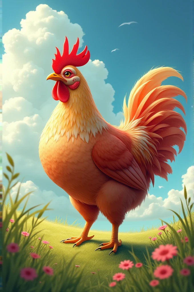 A broiler chicken in the pasture