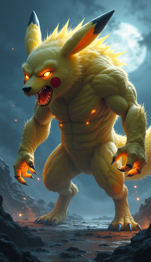 kurama, 4k, high resolution, best quality, posted on e621, solo, anthro body, feral body, male, adult, very masculine, (very muscular, very defined muscles, strong pectorals, muscular legs, muscular neck, heavyweight:1.2), correct anatomy, (forest background:1.1), (night, stars:1.3), (by taran fiddler:1.0), (by wfa, by echin:0.5), (detailed face, detailed eyes:1.2), (detailed shading, photorealistic shading, masterpiece:1.2), confident, angry face, angry eyes, open mouth, (on all fours:1.1), ferocious