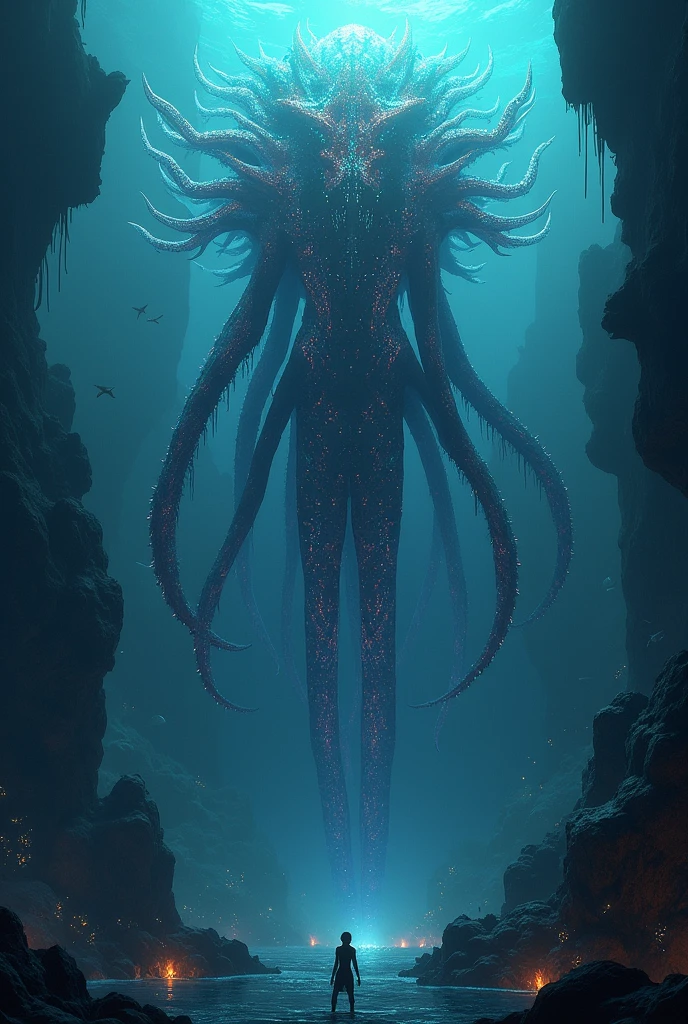 divine creature, God of the darkness of the abyss, a kind of spinal column with several arms in place of ribs, that stretch and envelop the creature itself entirely