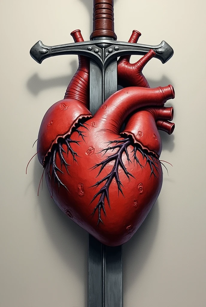 A 3D heart with large brown thorns stuck in it