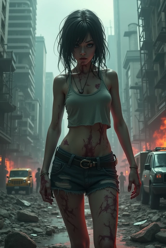 A city in ruins, devastated, at night, dirty, poor, destroyed without light, with zombies --auto --s2