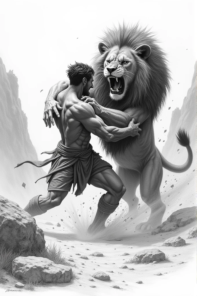 Dessins de tatouage noir et blanc Guerriers spartan entraîne de combattre un lion