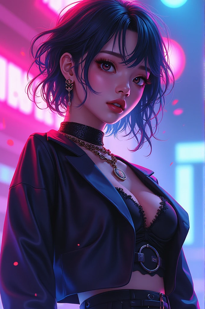 **Design Prompt: Girl Hermosa

**Title: Chica Anime VTuber thick
**General description:**
Design a VTuber anime girl profile icon with a Punk style The image should be visually striking and aesthetically beautiful, Suitable for both 2D and 3D design. The girl must have characteristics that make her stand out and fit in Dimensions: Suitable for a profile icon, 800x800 ideally in square pixel format).
quality: High resolution 2D\3D VTuber 