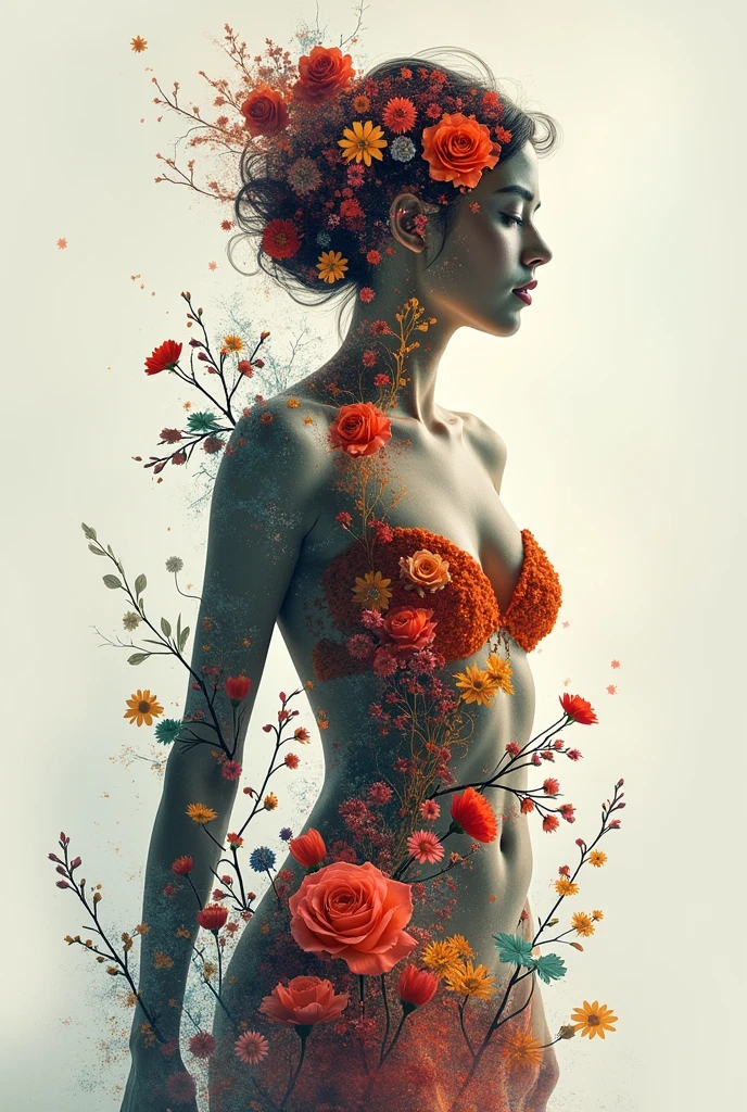 Silhouette of woman filled with flowers