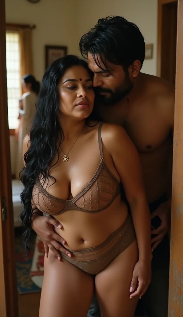 (highres,ultra-detailed,photorealistic), (big,strong,curvy body,lustful,gigantic saggy breasts:1.1),(🔥Hot:1.1),(🛢️oil on breasts:1.1),(only simple blouse and jewellery:1.1),(horny mother:1.1),(Indian village farmer mother),(beautiful,super defined curvy full body),(Indian milf showing gigantic cleavage and saggy gigantic breasts),(hard),(soaked in sweat:1.1),(erotic),(seducing:1.1),(sexy facial expressions),(poor quality indian traditional village saree farmers outfits),(valley),(photography),(prime lens cinematic),(raw)( hidden in shrubs in tree lying down affair kissing with group of young boys:1.4)
