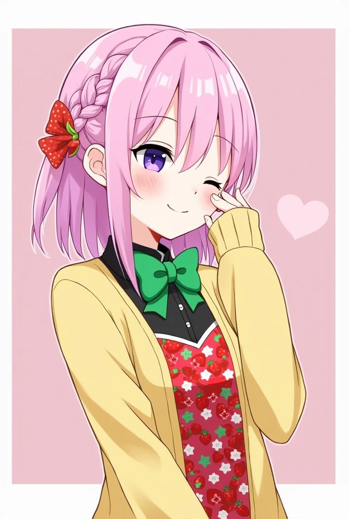 1 ,neuro-sama ,indie virtual youtuber,sadecsss ,Assessment: general,:3,^_^,bandaid,purple eyes,,,bow,bowtie,,Cardigan,character name, closed eyes ,cursor,Diffraction peaks, plug elétrico ue, , gears ,green bow,green bowtie,hair ornament,halftone,hand cursor ,Heart,Heart hair ornament,Heart print,hourglass, pink hair with braid ,thoughtful, strawberry headphone ,Pixel art ,pixel Heart,plug, strawberry print tank top with a black blouse underneath, serafuku,,Alone,Star (symbol),Star print, virtual youtuber,white border,window (computing), yellow cardigan ,newest,absurdities, highres icon,normal quality,