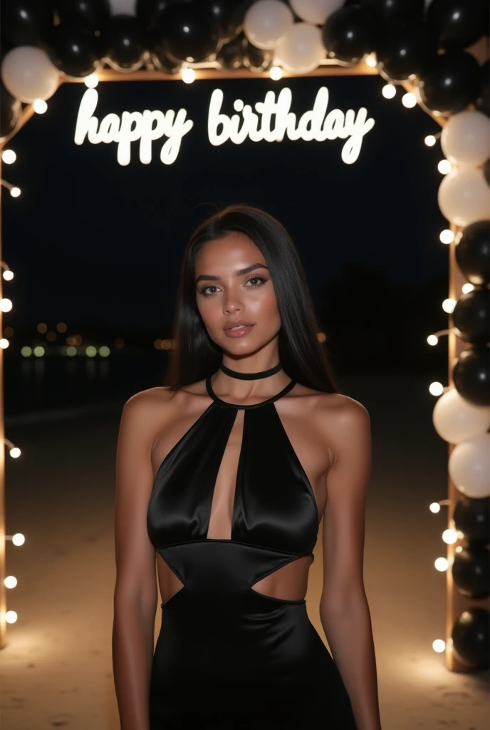 <lora:birthday_girl-000004:0.85> a birthday girl, beautiful, solo, long hair, looking at viewer, smile, blonde hair, dress, jewelry, standing, full body, dark skin, necklace, bag, grin, dark-skinned female, sandals, sex toy, realistic, slit dress, beautiful legs, baloons, high quality, detailed, 8k, masterpiece, OverallDetail, kkw-hdr