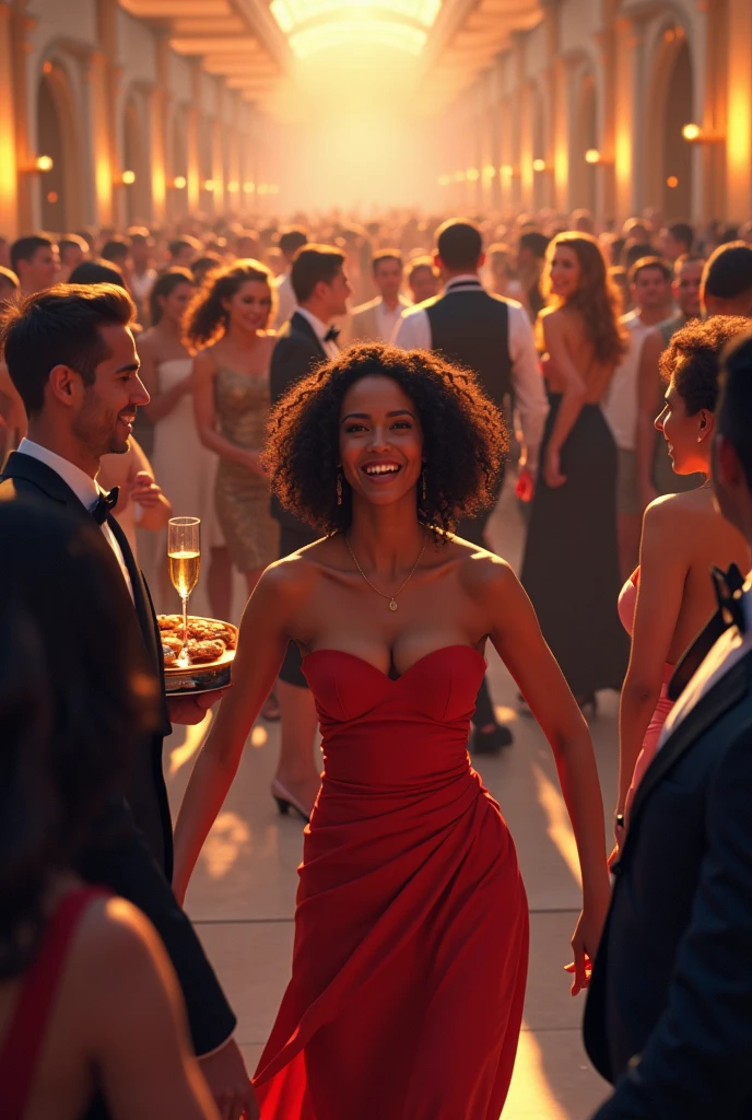 Generate an image where a beautiful young lady with Afro with a very handsome man is introducing her friend another young beautiful lady to the man. It should be in a form of conversation, they shouldn’t be close to each other at all