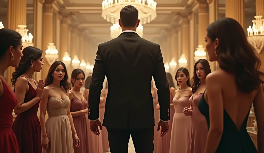 Messi without clothes surrounded by people dressed elegantly