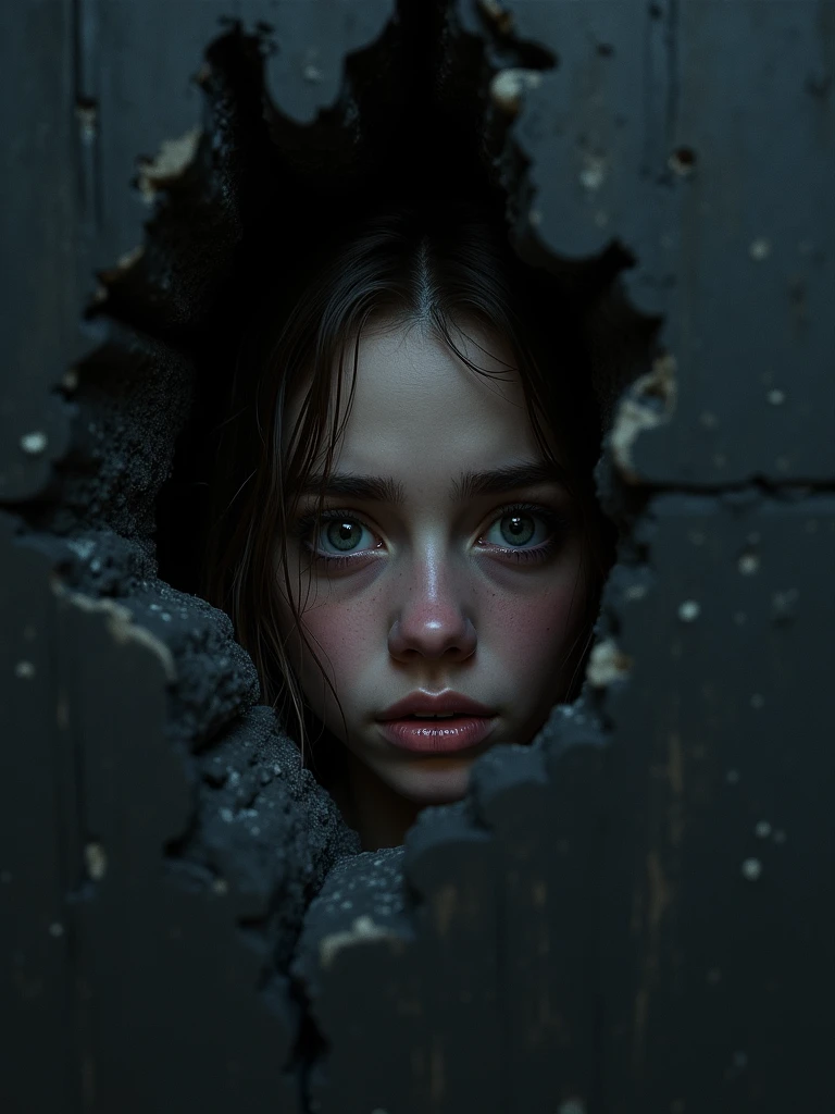 A hauntingly beautiful artwork featuring fragmented images of a traumatic childhood moment, with disconnected cutouts that evoke a sense of disarray and confusion. The double exposure effect (1.5) creates a dreamlike atmosphere, while the minimalist style and disturbing surrealism evoke a feeling of unease. The presence of an eerie smile and an ominous visual key add to the unsettling ambiance. This elegant drama, reminiscent of poster art, captures the essence of a painful memory and its lasting impact on the soul.