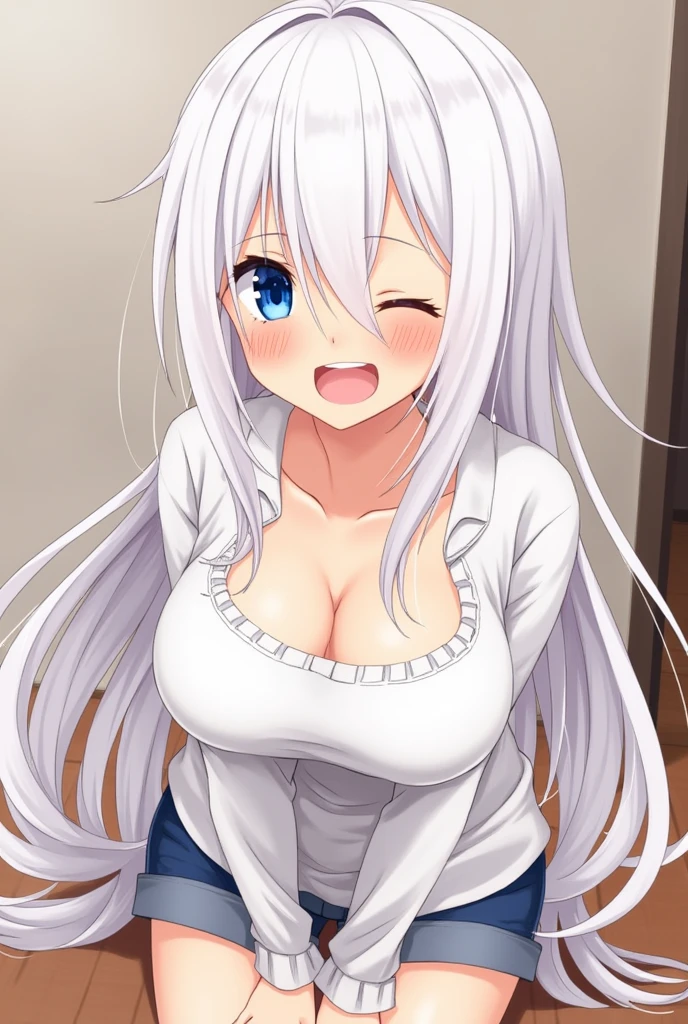 Anime, Step Mom, auge ass, big breasts, Giving blowjob, hot, naughty, 4, white hair, red eyes, mature woman, puberty