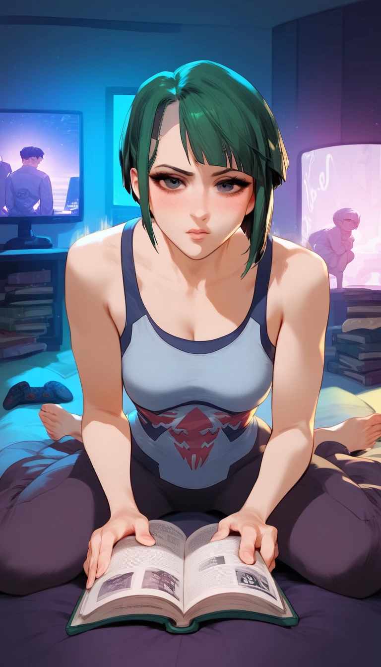 (masterpiece, best quality), intricate details,
1girl, <lora:kirikobetterV:0.6> owkiriko, , green hair:0.6, glowing eyes,
indoors, gym, sweating, sports bra, bike shorts, boob sweat, cleavage,
realistic, realism, photorealism, photo-realistic, high contrast, (photorealistic:1.4), 8k high definition detailed realistic, (best quality, masterpiece:1.2), NSFW, photon mapping, radiosity, physically-based rendering, best quality, highly detailed,