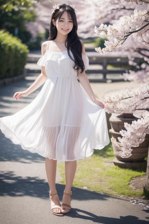 ,masterpiece, best quality,8K, Ultra-high resolution,Real light and shadow,Lenses,(beautiful eyes:1.1), ((The scene is,Upper part of the body)),Dynamic poses,On green meadows,The gentle goddess takes gentle steps。She wore a white dress,A gentle breeze blows,The skirt dances lightly。The sun shines through the leaves on her hair,Reflecting her clear eyes and gentle smile。Colorful butterflies fluttered around her,Flowers bloom at her feet,It's as if nature is cheering her on.。