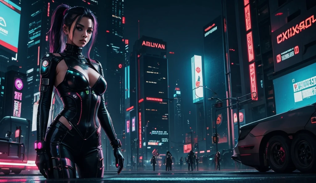 Sexy Cyberpunk girl in an alien invasion
