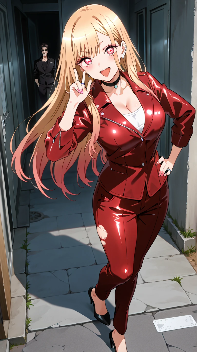 score_9, score_8_up, score_7_up, source_anime,
KitagawaMarin,
1girl,
multicolored hair, blonde hair, long hair, magenta eyes, ear piercing, earrings, pink nails, makeup,
Marin kitagawa, (masterpiece, best quality), 1girl, T-X, terminator, sexy, HD, silver necklake, black heels, perfect body, sexy pose, red leather jacket, red leather pants, torn clothes