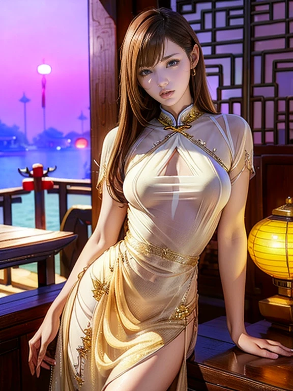 china dress, chinese clothes, dresasterpiece, best quality, highres:1.2), (photorealistic:1.2), (intricate and beautiful:1.2), (detailed light:1.2), (soft lighting, side lighting, reflected light), (colorful, dynamic angle), upper body shot, fashion photography, (SEXY SFW tanned Malaysian|Filipina adult female model walking on fashion_runway, wearing clothes, long hair), dynamic pose, light passing through hair, (crowded, female bystanders:1.3), (official art), (perfect skin), (sharp)