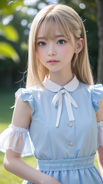 6-year-old girl,playful pose,dynamic pose,?????????,transparent white blouse,floating blouse, white stockings,blonde hair,cute pigtails,beautiful detailed eyes,long eyelashes,bright smile,innocence,fair skin,soft shadows,floating dust particles,serene landscape,concept artist's imagination,ultra-fine painting,physically-based rendering, On the bed, lying down, ???????????