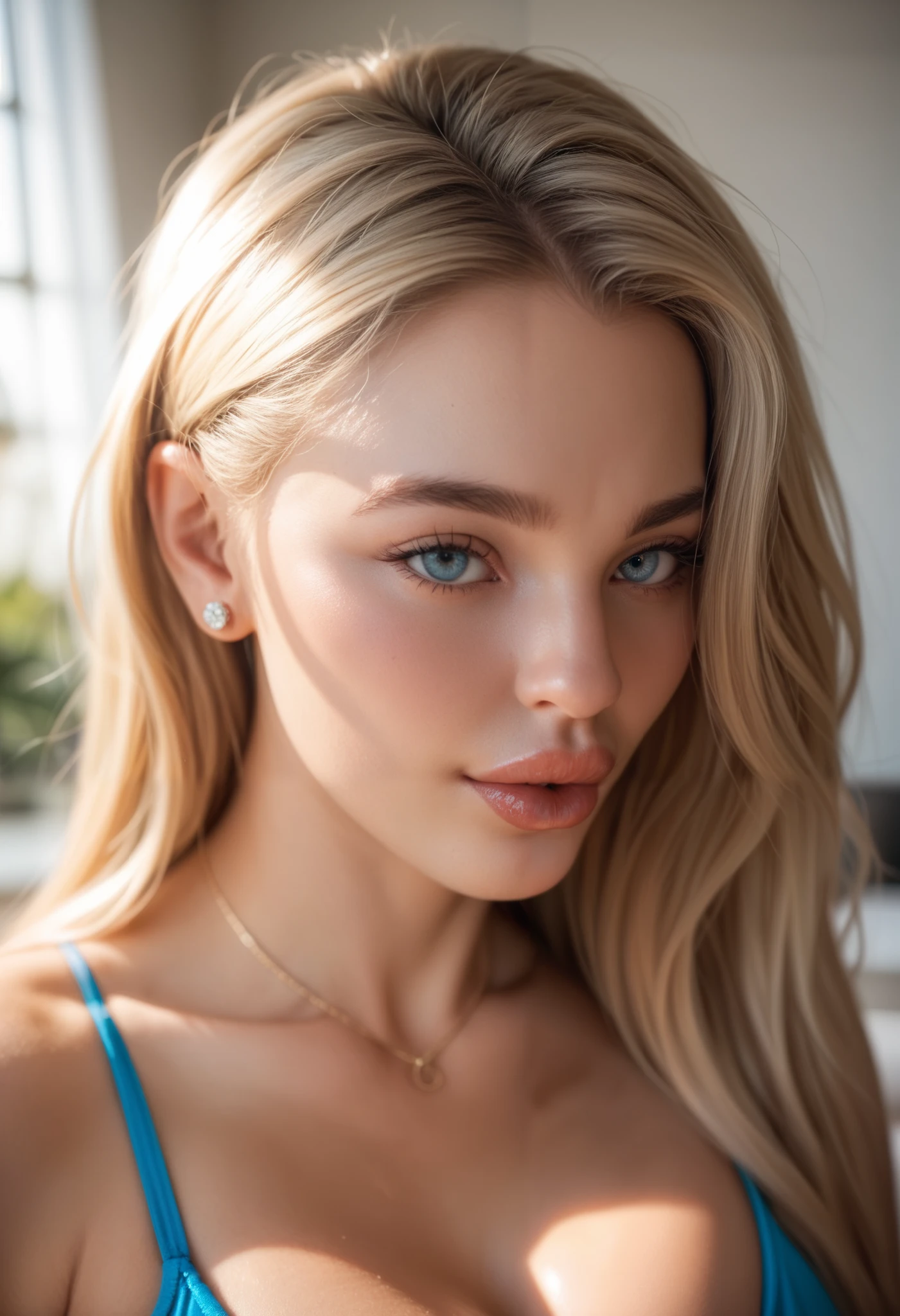 Die kubanische Frau Sandra Malek, lockiges blondes Haar, blondes Haar, Lockige haare, (realistisch:1.5), (Augen MakeuP), Photorealistisch, Best quality, hyPerdetailliert, Pretty woman with natural blonde Lockige haare, opened his eyes, Skin texture with perky 30G breasts, Large , Schlanke Taille, Large ass, Filmkorn, Nahaufnahme, Ultra high resolution, bester Schatten, ROH, Instagram-LUT, 8 TAUSEND, ROH-Foto, (Sehr detaillierte Haut:1.2), Meisterwerk, (ROH-Foto: 1.2), top quality, Prettyes detailliertes Mädchen, Pretty woman, 19 year old girl, Pretty, sie boob,(Best quality,4k,8k,highres,Meisterwerk:1.2),ultradetailliert,(Realistisch,PhotoRealistisch,Photo-Realistisch:1.37)White, transparentes Mini-Top, closeup, pastel rosa und pastel blaue details