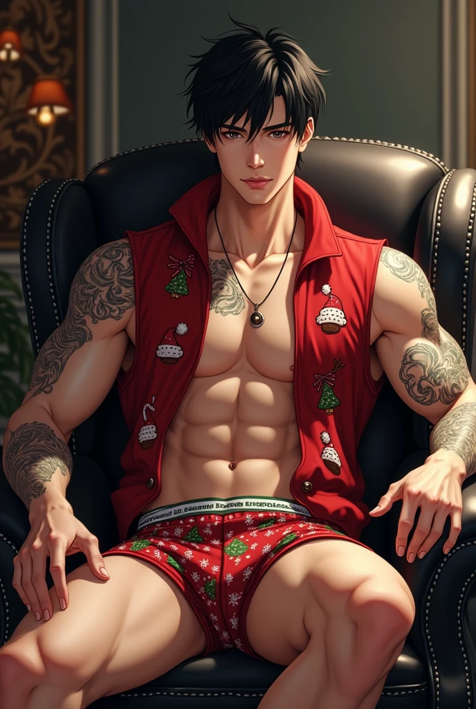 high quality, detailed, Realistic, (one 16 years old japanese boy), (detailed black eyes), (abs:1.5), (shiny skin), detailed nipples, black hair, (black tiny thong), (erected bulge), summer noon, (smile:0.7), laying, (licking nipple),