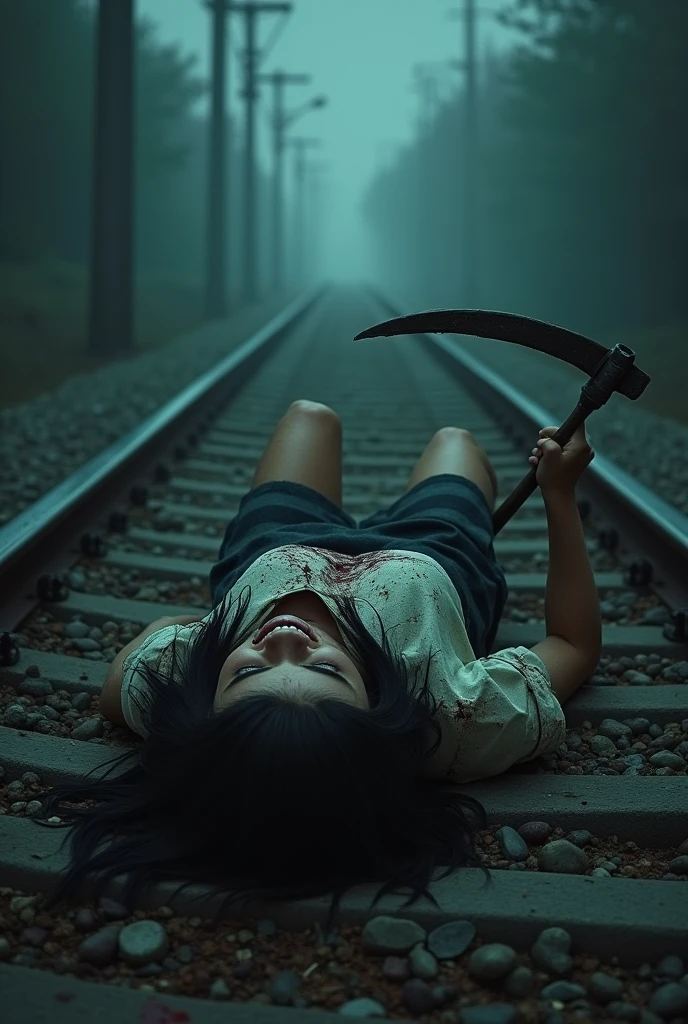 4k, realistic, ultra realistic, textured skin, crime scene, bloody knife, dead body, woman, rated pg