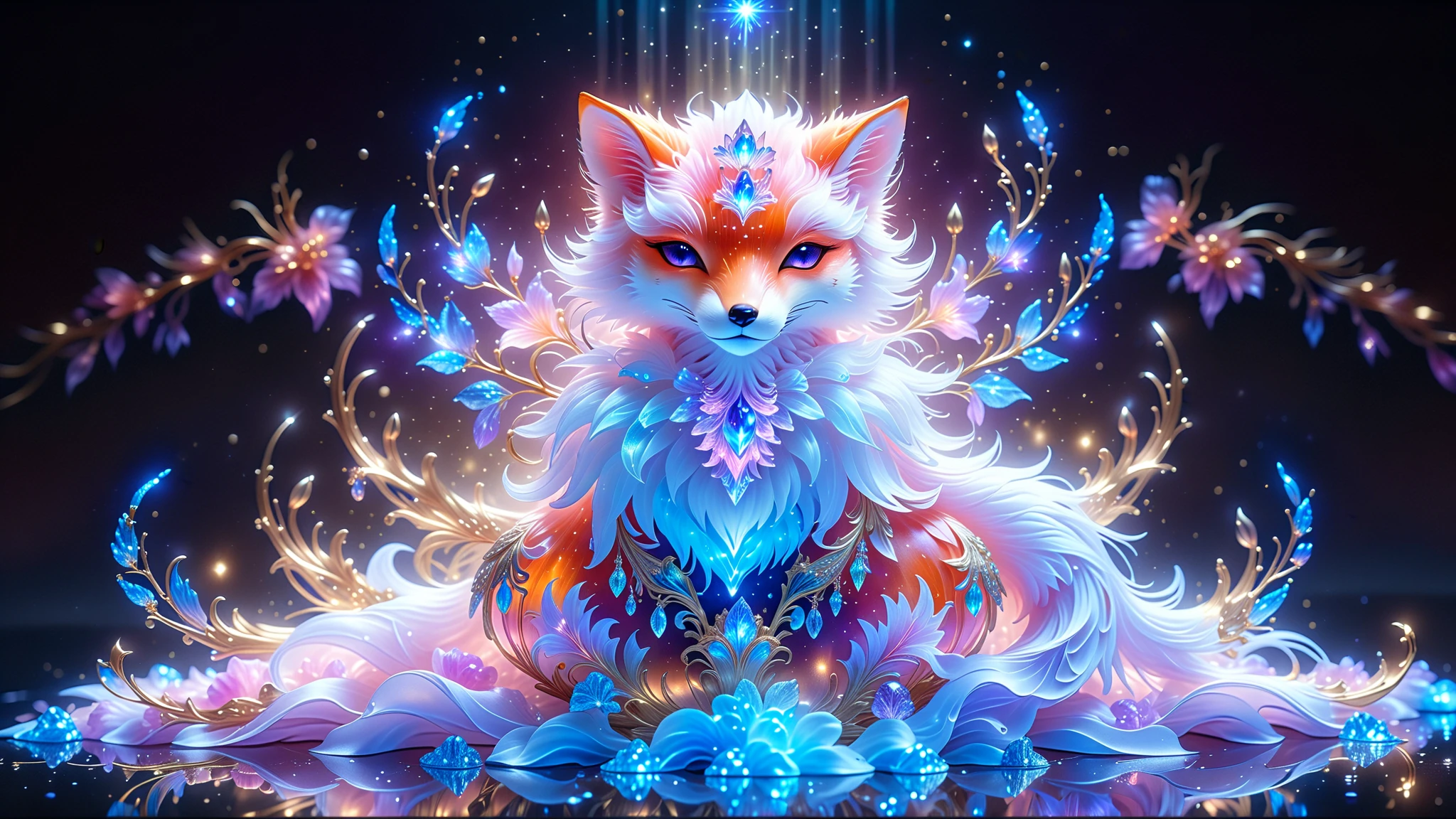 Generate A Fox, Mystical Animal In The Style Of Fantasy And Celestial Art. The Animal Should Be Mesmerizingly Beautiful, Featuring Elegant Fur With Delicate Feathers, Silk-Like Textures, And Lustrous Satin Elements. Add A Soft, Iridescent Glow That Shifts And Sparkles Across Its Form. Adorn It With Intricate Jewels, Celestial Patterns, And Ethereal Details.
Composition: Utilize Captivating Angles That Add Depth And Visual Interest.
Lighting: Use Dreamy Ambient Lighting With Rich Colors, Smooth Shadows, And Subtle Highlights.
Resolution & Detail: 8K Ultra-High Resolution With Ultra-Detailed Eyes, Elaborate Embellishments, And Hyperrealistic Small Details At Unreal Engine Quality.
Final Style: A Breathtaking Fantasy Artwork With Sublime Dreamlike Textures, Glimmering Accents, And Exceptional Visual Impact.