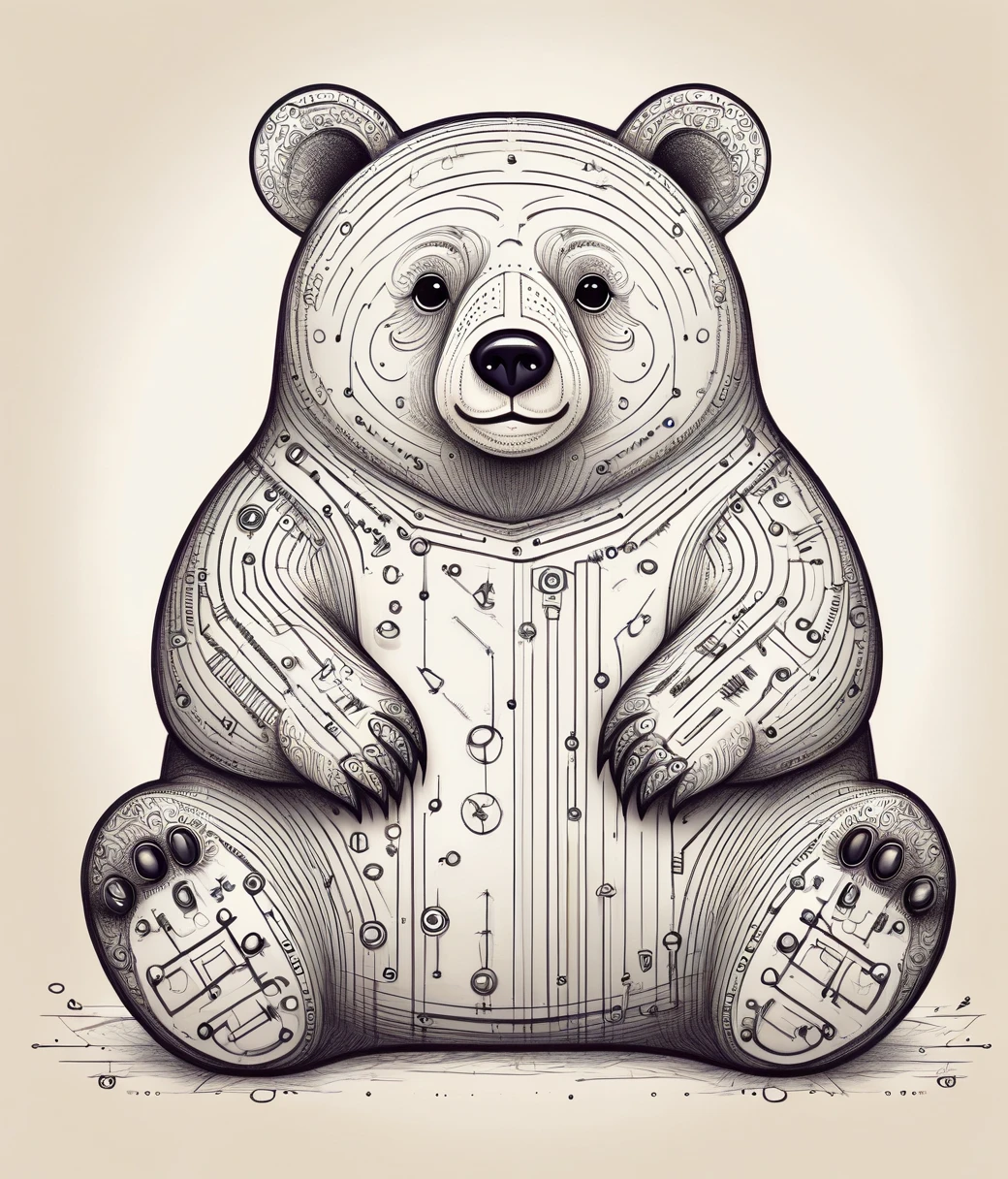 (cute, chubby, male, bear), DonMC1rcu17Pl4nXL sketch, adorable, magical, fantasy, hires textures, highly detailed, intricate details, best quality, masterpiece