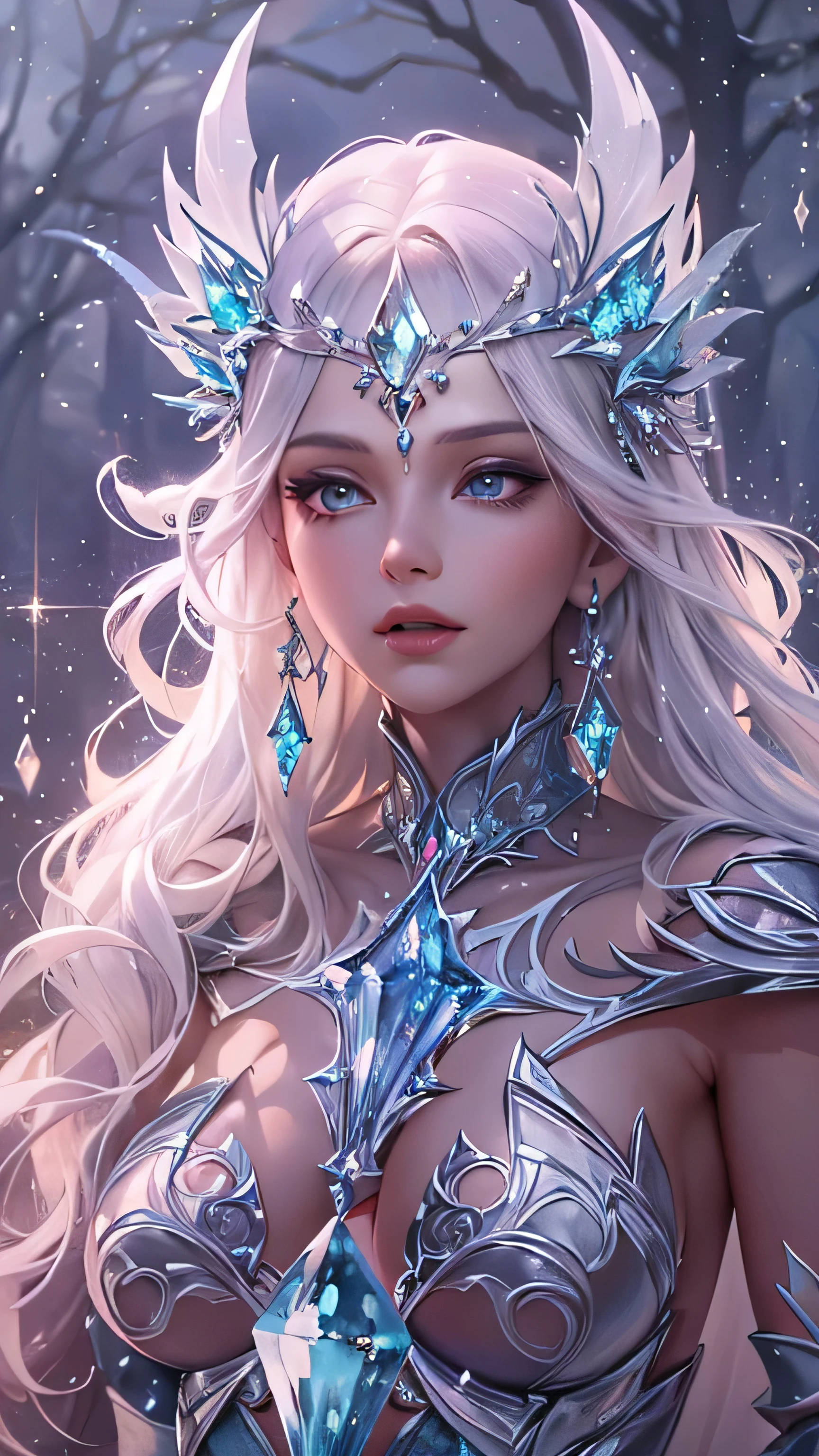 Queen Elsa wrapped in luxurious fur robe, Disney frozen, maximalist, 3D, Unreal Engine 5, vividly detailed, by "Anna Dittman", "Josephine Wall", "Michael Page", "Russ Mills", "Jonas De Ro", "H.R. Giger", and "Caspar David Friedrich" symmetrical, centered, wide-angle shot