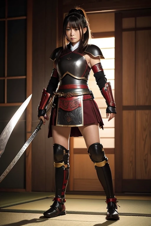 ((Full body photo, standing, feet on the floor)) Young Japanese Girl, warrior, Evil look,,Combat Stance, Swinging a Sword, Very detailedな, Full body image, Vibrant appearance, Creative Action, Very detailedな, Imaginative, Sensual, Voluntary, highest quality, Skin Texture, Intricate details, (Cinema Lighting), RAW Photos, 8k, masterpiece,highest quality,Super detailed,Very detailedなイラスト,Very detailed,Intricate details,High resolution,Very intricate details,Very detailed 8k cg wallpaper,