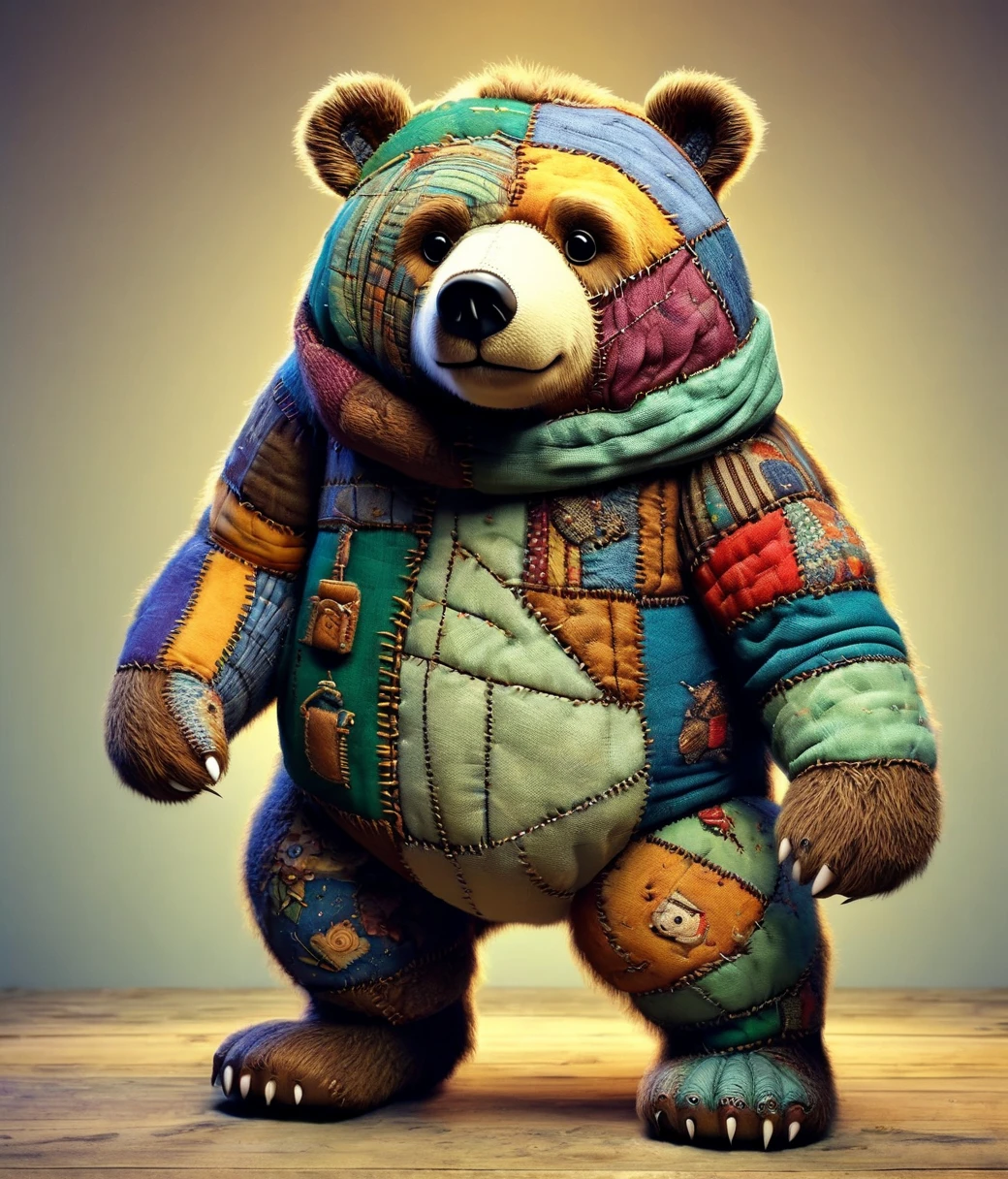 (cute, chubby, male, bear), DonMFr4nk3nst31nXL Patchwork, adorable, magical, fantasy, hires textures, highly detailed, intricate details, best quality, masterpiece