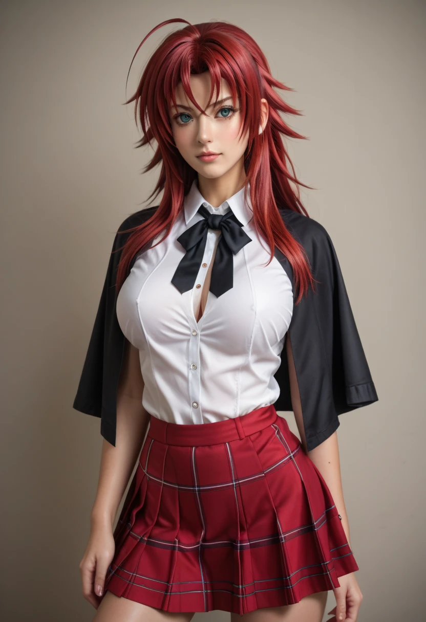 (rias) , sexypose, Nudie,seducting, The character ((rias gremory)), school uniform, black ribbon, black capelet, l,mini skirt,(unbottoned shirt) ,((sexy)) ,big breasts, Realistic, Very detailed, handsome body, Detailed body, Detailed hands, Detailed, Vibrants, Detailed Face, (rias gremory's character design) , anime art, extremely detailed CG unity 8k wallpaper, detailed light, Cinematic lighting, chromatic aberration, glittering, expressionless, epic composition, dark in the background, sharp-focus, , detailed eyes, super fine illustration, better shadow, finely detail, Beautiful detailed glow,, Extremely detailed,  Cinematic, 4 thousand., hypermaximalist, elegant