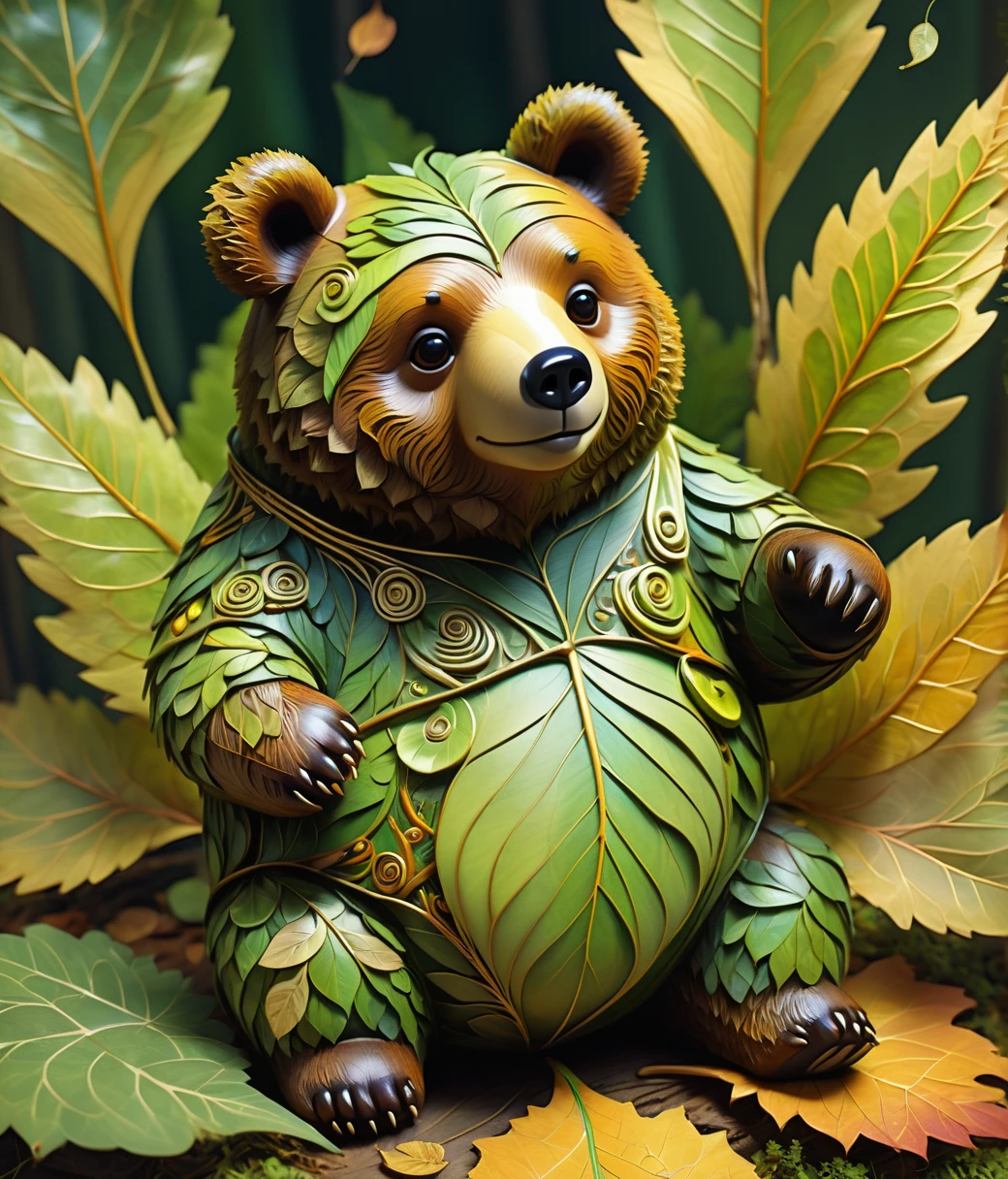 (cute, chubby, male, bear), DonML34fXL leaf style, adorable, magical, fantasy, hires textures, highly detailed, intricate details, best quality, masterpiece