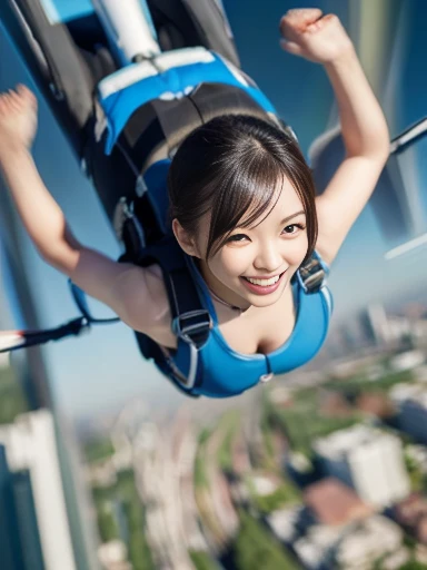 (((Best Quality, 8K, Masterpiece: 1.3))), (((massive gigantic saggiest longest hanging down breasts))), long black straight hair, beautiful smile, (((seductive, sexy, hot, sweaty))), (((skydiving))), (((white buttoned shirt)))