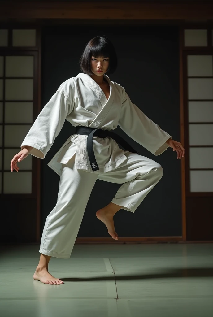 (8k, RAW Photos, A masterpiece of quality: 1.2), (Realistic, photoRealistic: 1.37), ((A little bit of cleavage 1.3)),Female Judo Athletes, ((Big Breasts 1.2)), ((Blonde 1.6)), Mid-length hair, ((Sweaty 1.5)), ((Shiny skin 1.4)), Judoka, ((A beautiful face like a Japanese actress 1.3)),(((White short-sleeved judo uniform with black belt))) , ((White shorts)),alone, Are standing, Long Shot, (Full Body Shot: 1), Glamorous Body,((Slender body)),View your viewers, Photo shoot pose, Firm posture, Long Shot photography, Detailed face, (smile), (Perfect Eyes) ,(Perfect hands) (Perfect Fingers), (Perfect legs),(Thighs), (Full body photography: 1).