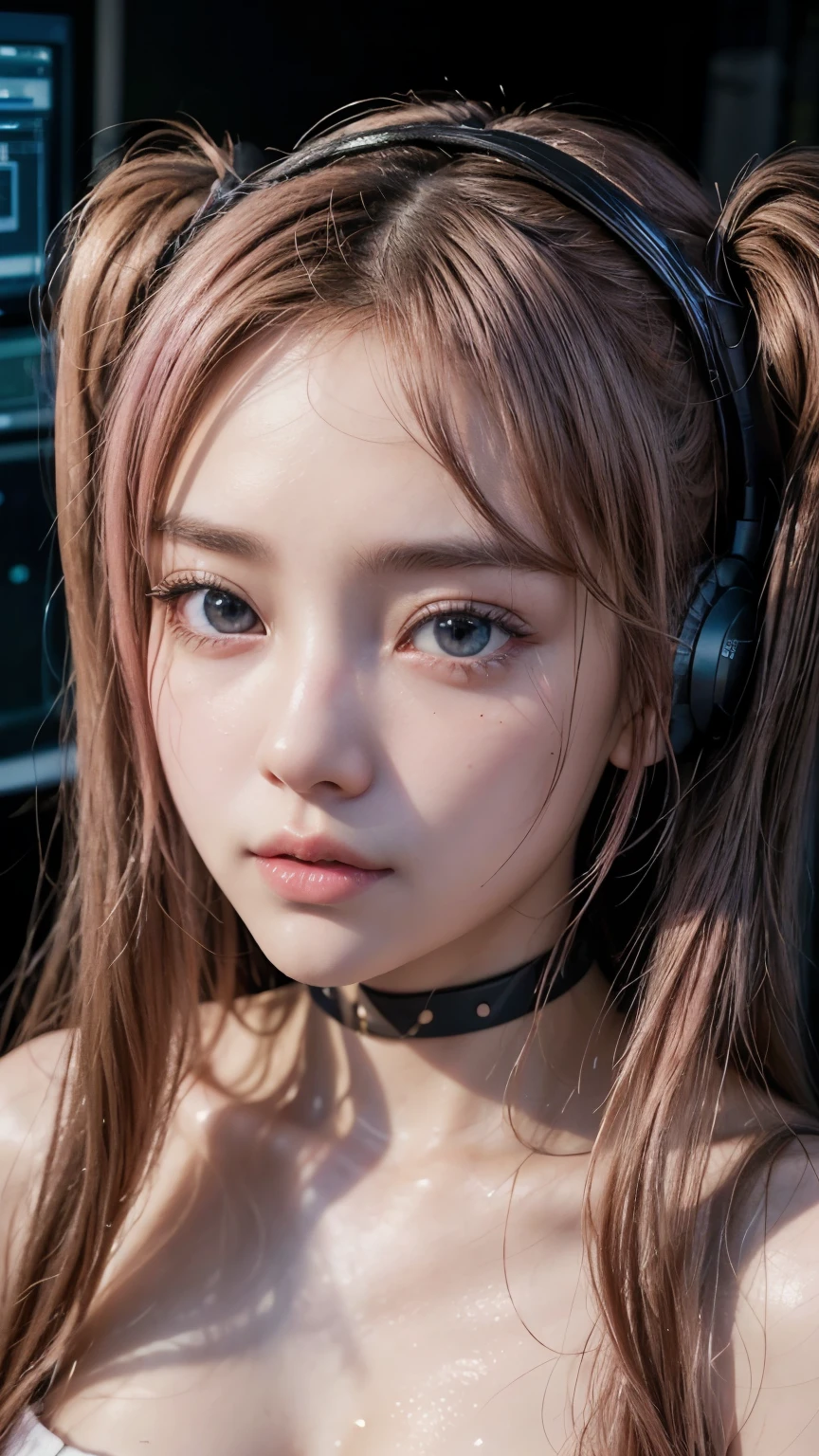 top-quality、​masterpiece、超A high resolution、(Photorealsitic:1.4)、Raw photo、Detailed CG image quality、cyberpunked、Beautiful fece、1girl in、Future hair ornament、Pink Nylon Jumper、cleavage of the breast、detailed portrait、8K picture quality、bright colour、concept-art、Cinematic and dramatic atmosphere、foco nítido、Volumetric lighting、Cinematographic lighting、Wearing studio quality、Colorful neon lighting、depth of fields、Ambient lighting、Blurred foreground、blurry backround:1.3、