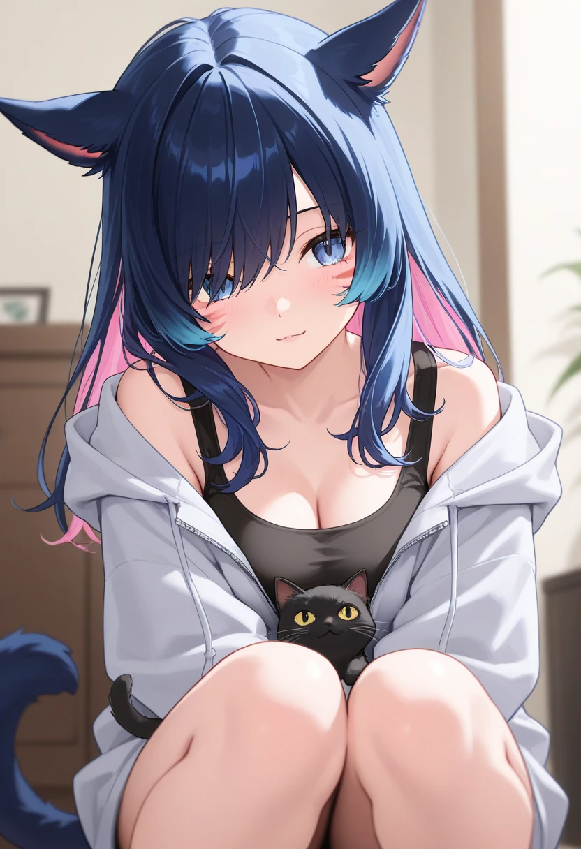 An anime girl with purple hair, wearing a purple dress、Anime with purple cat ears, pastel inspired by Shigemasa Kitao, Anime Moe Art Style, Hajime Yatate, Favorite character, From desire, Very Beautiful Anime Cat Girl, Anime cat girl in maid clothes, The fox and the bush　High resolution, (Best image quality,4K,8k,masterpiece:1.2)　masterpiece, Highest quality, (Perfect Face:1.1), (Attention to detail:1.1), (Ultra-detailed eyes),Open chest　Forward bending　Breast flash