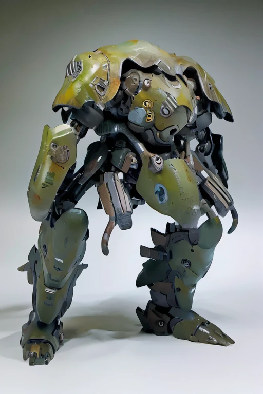 oil paint, blue glay body:1.3, Super Detail, high details, High quality, Best Quality, hight resolution, 1080p, camouflage scheme painted militaryrobot,super fine concept art,spider robot,solo,no human,no background,military,green armor,giant,multi-legged vehicles,giant foot,big foot,heavy foot,tank,short and thin legs,fat four legs,short four legs,four legs, more legs, world domination