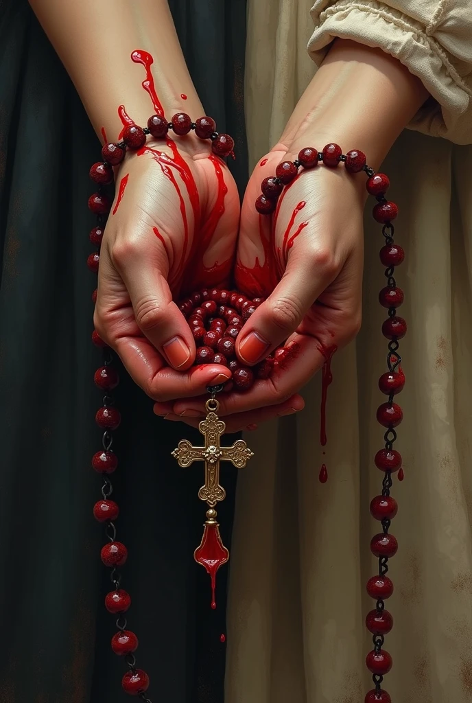 A minimalist painting of Jesus’ hands in blood with a white towel over