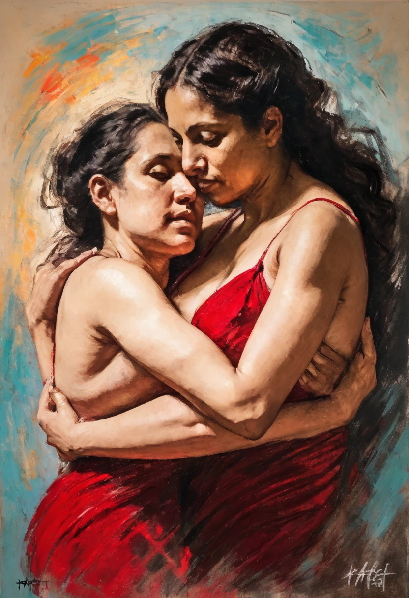 painting of a woman, intertwined bodies, sensual painting, inspired by Eugene Delacroix, lovers melting in bed, lovers, impasto oil paint, acrylic and oil paint, very thick and very soft oil paint, hugging, oil painting, expressionist painting, thick impasto, deep impasto, unknown artist