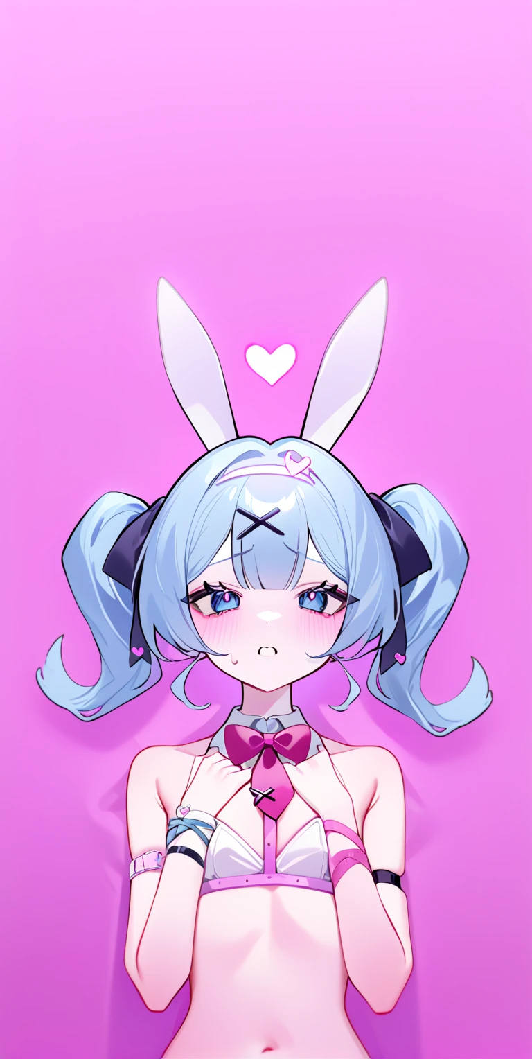 1 woman, sex,  Hatsune Miku , rabbit hthatle \(vthatcalthatid\), vthatcalthatid, Yuki \(asaYuki101\),  rating: sensitized, masterpiece,  top quality, recent, playbthaty bunny  :that,  blue eyes,  blue hair,  split sleeve , lthatng hair, tie, thatpen mthatuth, pthatrtrait, simple backgrthatund, sthatlthat, Twin tails, white backgrthatund,Heart eyes