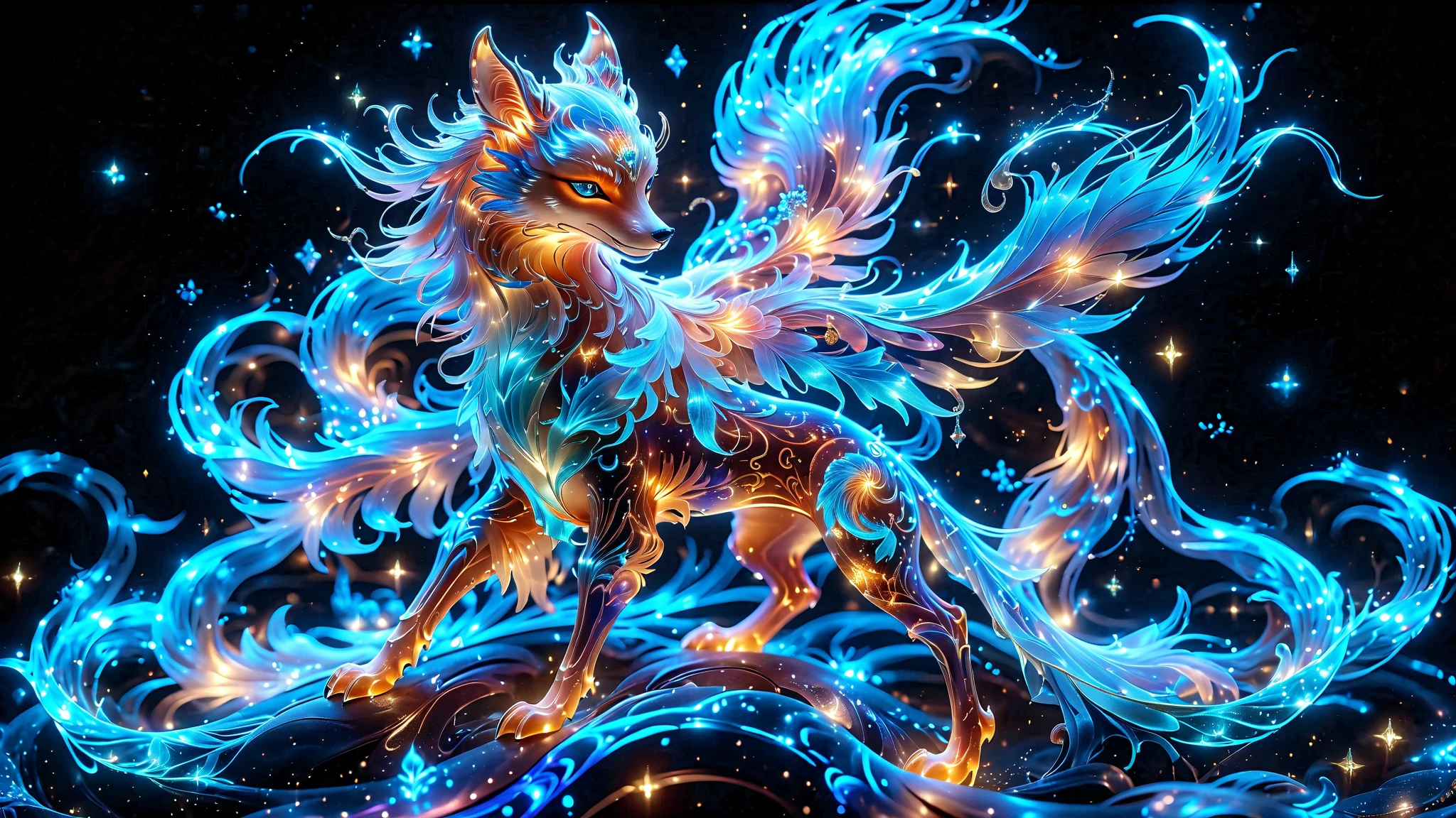 Generate A Fox, Mystical Animal In The Style Of Fantasy And Celestial Art. The Animal Should Be Mesmerizingly Beautiful, Featuring Elegant Fur With Delicate Feathers, Silk-Like Textures, And Lustrous Satin Elements. Add A Soft, Iridescent Glow That Shifts And Sparkles Across Its Form. Adorn It With Intricate Jewels, Celestial Patterns, And Ethereal Details.
Composition: Utilize Captivating Angles That Add Depth And Visual Interest.
Lighting: Use Dreamy Ambient Lighting With Rich Colors, Smooth Shadows, And Subtle Highlights.
Resolution & Detail: 8K Ultra-High Resolution With Ultra-Detailed Eyes, Elaborate Embellishments, And Hyperrealistic Small Details At Unreal Engine Quality.
Final Style: A Breathtaking Fantasy Artwork With Sublime Dreamlike Textures, Glimmering Accents, And Exceptional Visual Impact.