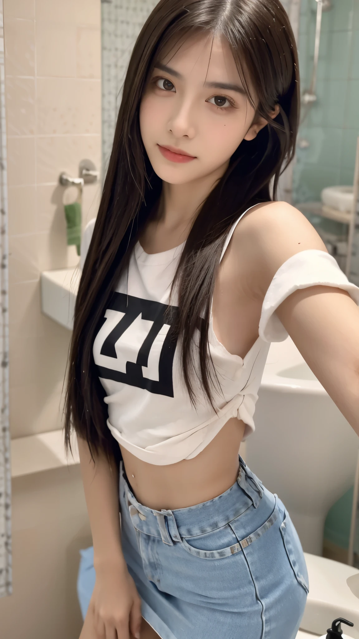(Maximum image quality, Maximum image quality, super high definition), (foto cruda, Realism 1.4), (pecho plano), piel fina, cara fina, lindo, Chica AKB, chicas adolescentes, small breasts, perfecto Skin, muslos muslos muslos muslos, pelo medio, perfecto, By the chestnut, Brown eyes, pose de grabado、cuerpo completo, (((desparramar)), brillante, ((Camiseta de tirantes corta en colores pastel))、bragas puestas, sonrisa,