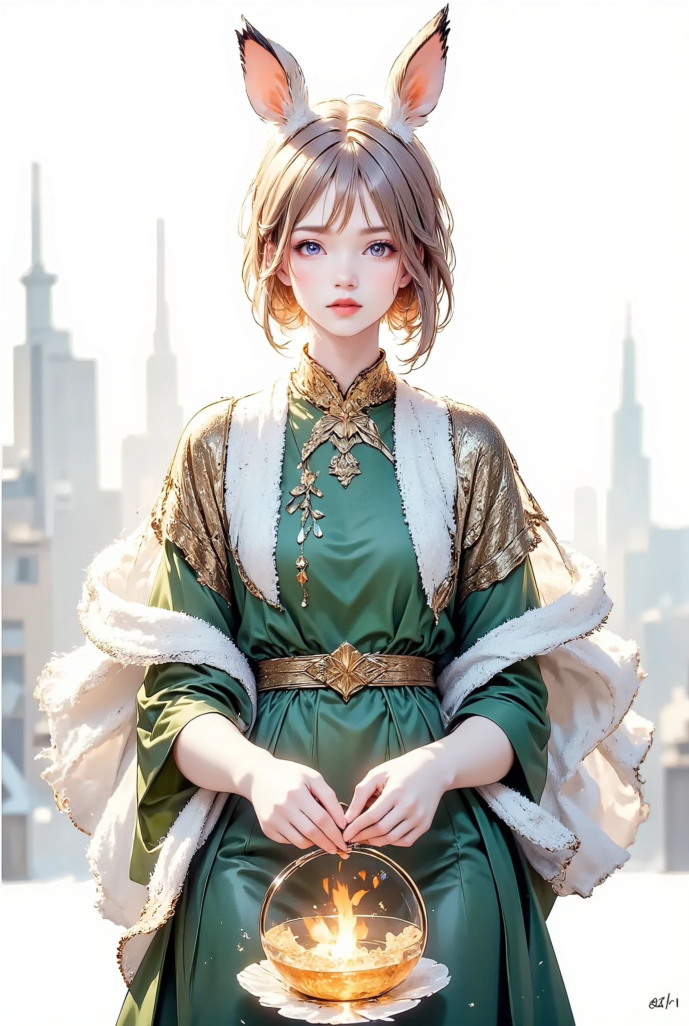 City, mezzo forte, echo, Physical, Science, architecture, Apple Pie Scent, A lady with bunny ears is dressed like Santa Claus, Aroma, ultramarine blue illustration, beautiful lady, time travel, brilliant illustration, billiard green illustration, Illustration with spray green as the main color, Vanilla scent, emerald green illustration, cute illustration, switch, swing, wisdom