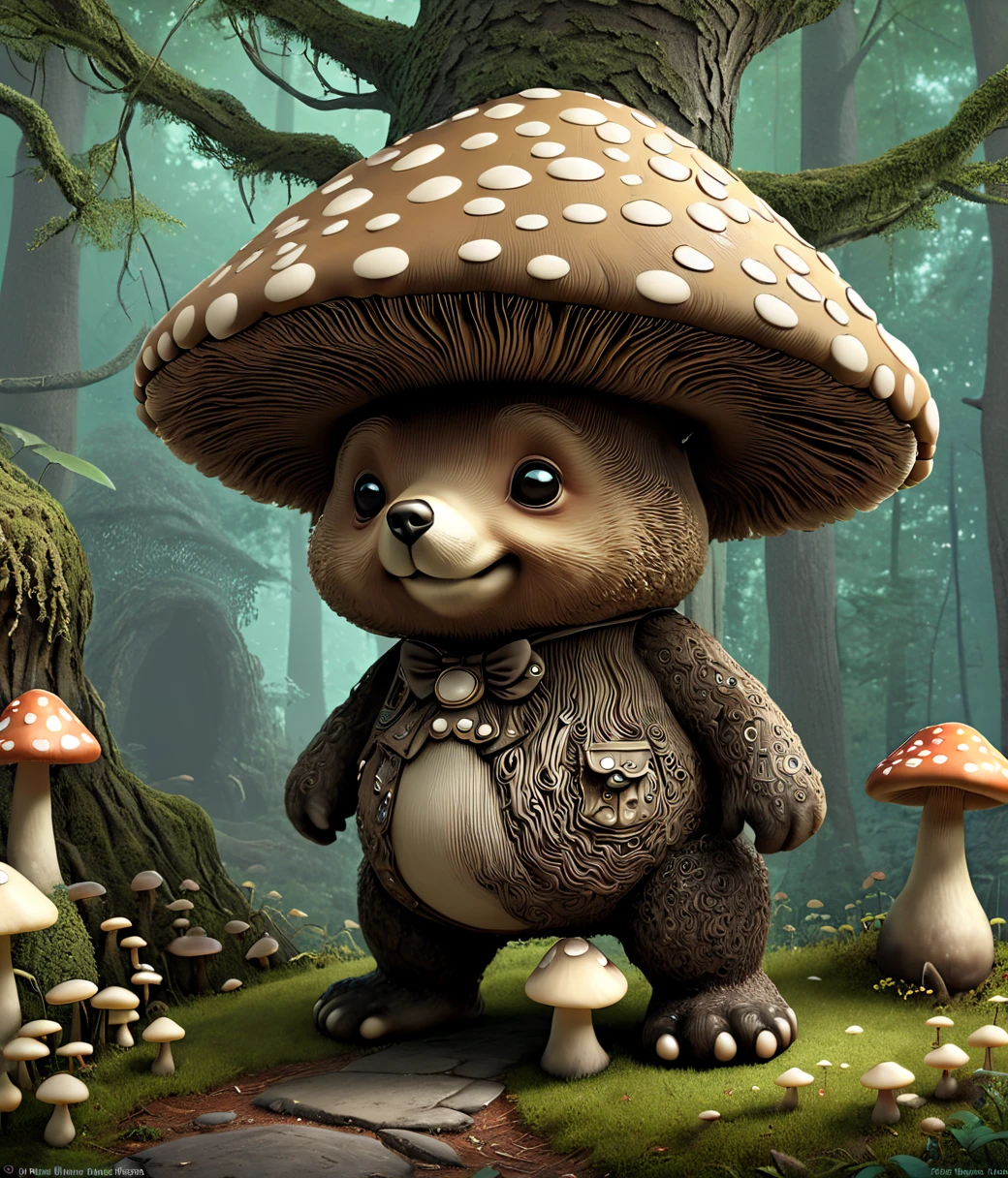 (cute, chubby, male, bear), DonShr00mXL shroompunk, adorable, magical, fantasy, hires textures, highly detailed, intricate details, best quality, masterpiece