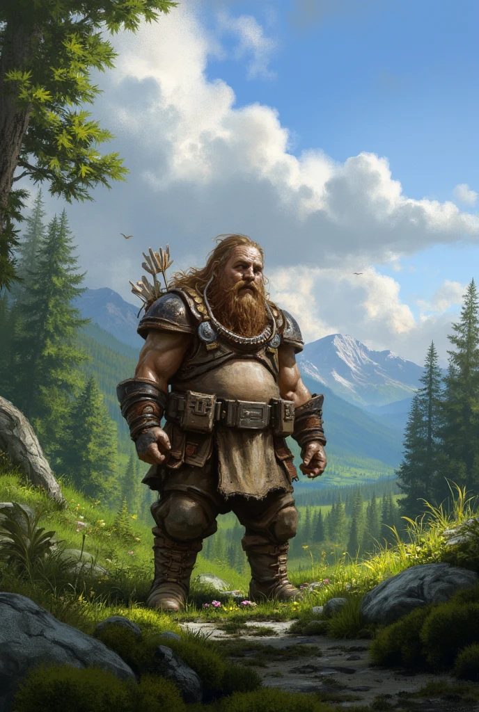 dwarf . Forest and clouds in the background
