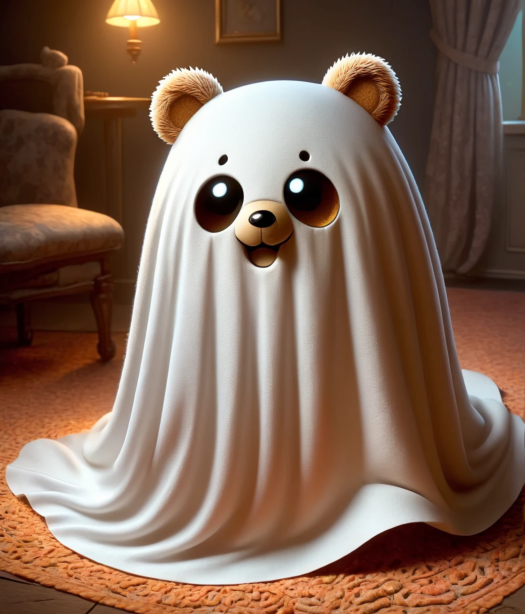 (cute, chubby, male, bear), DonM5h3375XL sheet ghosts, adorable, magical, fantasy, hires textures, highly detailed, intricate details, best quality, masterpiece