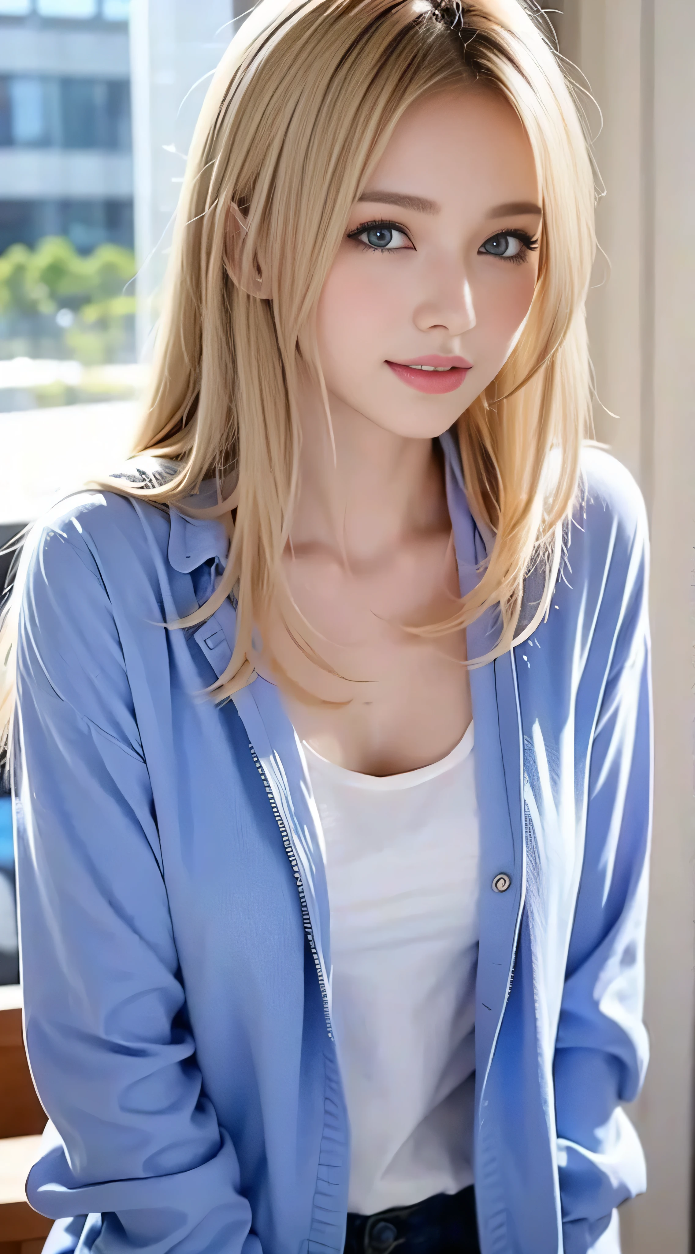 Christian AOT,  1 girl, Alone, christa renz, smile,  hair between eyes,  blue eyes, Blonde,  jacket,  medium hair ,