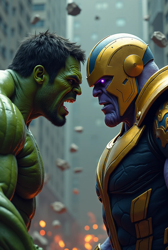 Create Robert Downey Jr in Dr Doom fighting with Hulk