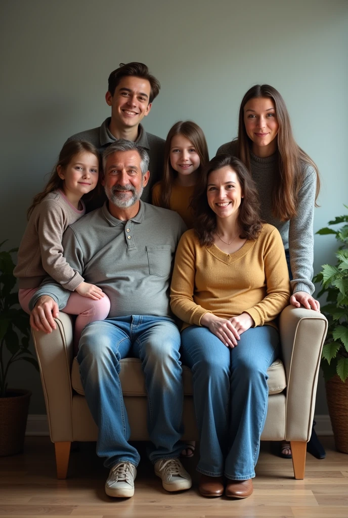 Family of readers, grandmother, grandfather, father, mother and children readers, sitting down for a family photograph